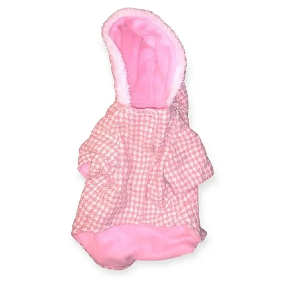 Houndstooth pink hooded dog coat